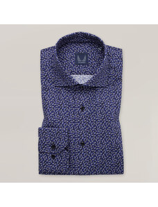 Willsoor Camisa Slim Fit Color Azul Oscuro con Delicado Estampado De Flores Para Hombre 15621