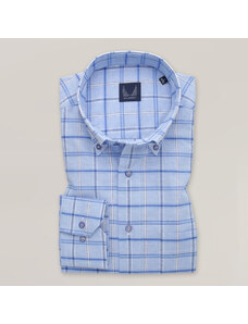 Willsoor Camisa Clásica Con Patrón De Cuadros Color Azul con Lino Para Hombre 5626