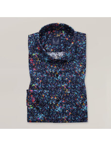 Willsoor Camisa Slim Fit Color Azul Oscuro con Estampado Abstracto Multicolor Para Hombre 15619