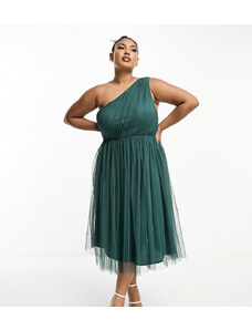 Vestido de dama de honor midi verde esmeralda asimétrico de tul de Anaya Plus