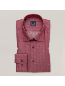 Willsoor Camisa Slim Fit Color Rojo Con Fino Patrón Geométrico Para Hombre 15651