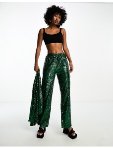Pantalones verde esmeralda cargo de pernera ancha de lentejuelas de Extro & Vert (parte de un conjunto)