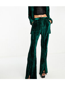 Pantalones verde esmeralda de sastre con abertura delantera de terciopelo de Extro & Vert Tall (parte de un conjunto)