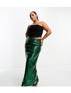 Falda larga verde esmeralda de lentejuelas de Extro & Vert Plus