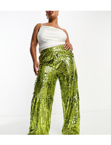 Pantalones verdes de campana de lentejuelas de Extro & Vert Plus