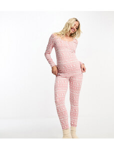 ASOS Maternity Pijama rosa de leggings y top de manga larga con estampado glamuroso de grecas alpinas de Navidad de ASOS DESIGN Maternity