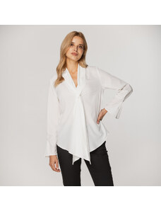 Willsoor Blusa de Satén Color Blanco Con Puños Anchos Para Mujer 15756