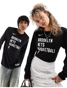 Sudadera negra unisex con estampado gráfico llamativo de los Brooklyn Nets de la NBA de Nike Basketball-Negro