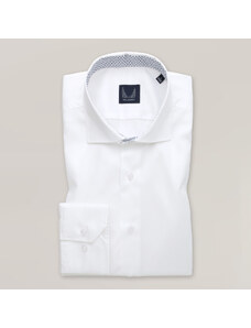 Willsoor Camisa Slim Fit Color Blanco Con Ribete En Contraste Azul Para Hombre 15782