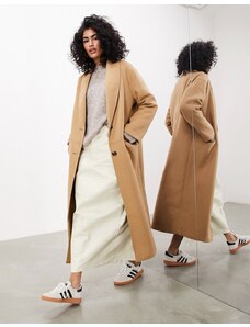 Abrigo largo color camel de corte depurado de mezcla de lana de ASOS EDITION-Beis neutro