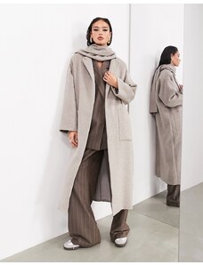 Abrigo largo color topo con bufanda y bolsillos de mezcla de lana de ASOS Edition-Beis neutro