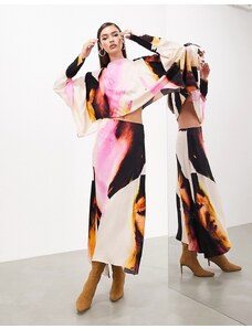 Falda midi rosa con diseño abstracto y detalle drapeado de ASOS EDITION-Multicolor