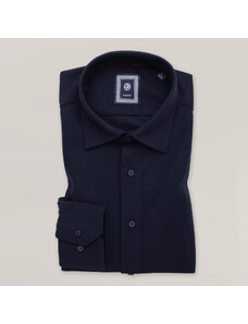 Willsoor Camisa Slim Fit Color Azul Oscuro de Punto con Cuello Suave Para Hombre 15865