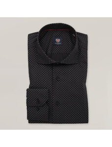 Willsoor Camisa slim fit color negro con estampado de lunares y con cuello italiano para hombre 15869
