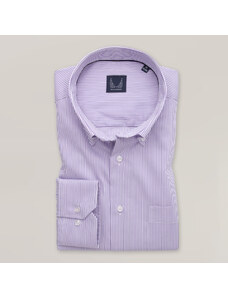Willsoor Elegante camisa clásica color púrpura con patrón de rayas para hombre 15882