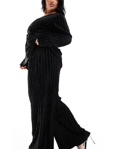 Pantalones negros plisados de pernera ancha de terciopelo de Vila Curve (parte de un conjunto)