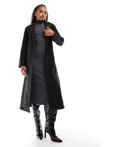 Abrigo de sastre gris oscuro melange con cinturón de tejido efecto lana de Only