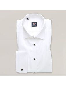 Willsoor Camisa slim fit color blanco con puños abotonados para hombre 15890