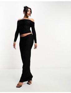 Falda larga negra con cintura de pico y diseño fruncido de Naked Wardrobe (parte de un conjunto)-Negro