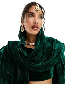 Chal dupatta verde esmeralda de terciopelo de Kanya London