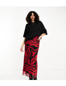 Falda larga negra y roja con diseño de remolinos de malla de Only Tall-Rojo