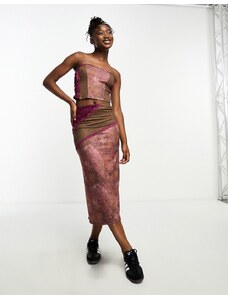 Falda midi ajustada con diseño variado estampado y de encaje de Tammy Girl (parte de un conjunto)-Brown