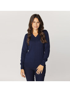 Willsoor Jersey de algodón color azul oscuro con cuello en V para mujer 15936