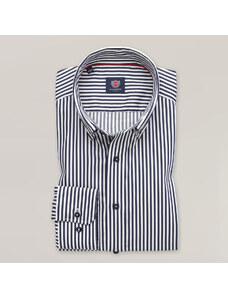 Willsoor Camisa slim fit prolongada con patrón de rayas color azul y blanco para hombre 15945
