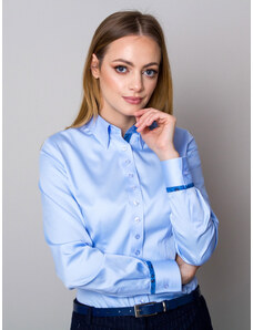 Willsoor Camisa azul claro de mujer con elementos florales en contraste 13420