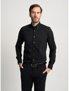 Willsoor Camisa clásica para hombre en color negro con elementos a contraste 14807