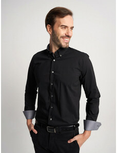 Willsoor Camisa Slim Fit Color Negro Con Elementos a Contraste Para Hombre 14806