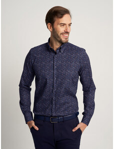 Willsoor Camisa Slim Fit Color Azul Oscuro Con Patrón Geométrico Para Hombre 15416