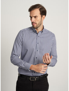 Willsoor Camisa clásica con patrón de rayas color azul y blanco para hombre 15944