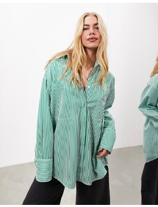 Camisa a rayas verdes extragrande de algodón de ASOS EDITION-Multicolor