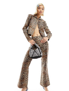 Pantalones de campana multicolores con estampado de leopardo de cuero sintético de Labelrail x Dyspnea (parte de un conjunto)