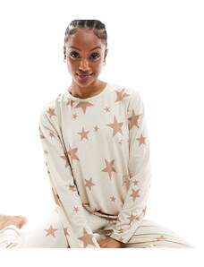 ASOS Tall Pijama color crema de top de manga larga y pantalones con estampado de estrellas de tejido supersuave de ASOS DESIGN Tall-Blanco