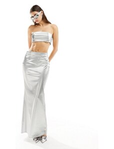 Falda larga plateada de corte sirena de Kyo The Brand (parte de un conjunto)-Plateado