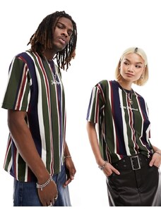 Camiseta a rayas verdes y azul marino verticales unisex de GUESS Originals