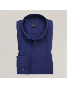 Willsoor Camisa slim fit color azul marino con pequeño patrón geométrico para hombre 16000