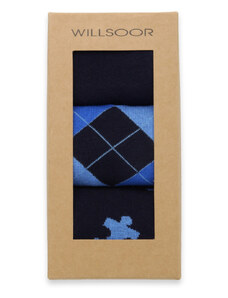 Willsoor Juego de calcetines altos color azul oscuro en combinación con motivos azules para hombre 16022