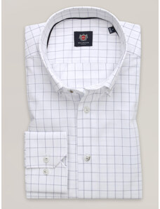 Willsoor Camisa slim fit color blanco con patrón de cuadros escoceses para hombre 16039