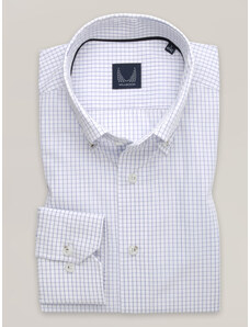 Willsoor Camisa clásica color blanco con patrón de cuadros escoceses para hombre 16038