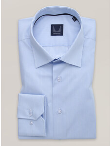 Willsoor Camisa clásica color azul claro con un fino patrón de rayas para hombre 16042