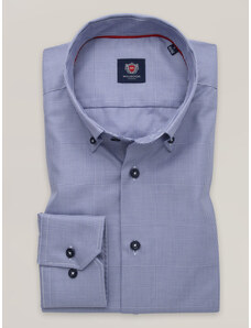 Willsoor Camisa slim fit color azul con patrón de cuadros pastor para hombre 16055