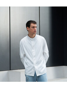 Camisa blanco hueso extragrande con detalle en las mangas de tejido suave de Labelrail x Isaac Hudson