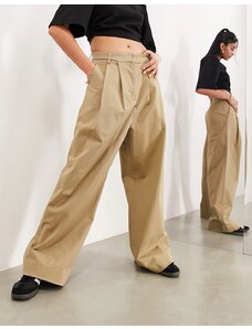 Pantalones color piedra holgados de pernera ancha de sarga de algodón de ASOS EDITION-Beis neutro