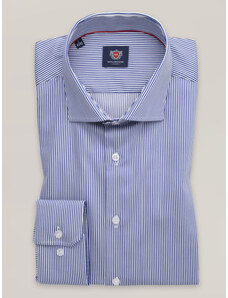 Willsoor Camisa clásica para hombre con patrón de rayas azules y blancas 16101