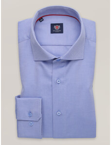 Willsoor Camisa clásica para hombre en color azul con cuello italiano 16095