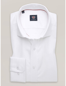 Willsoor Camisa slim fit blanca para hombre con cuello italiano y patrón fino 16098