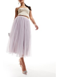 Falda midi lila de tul de Beauut-Morado